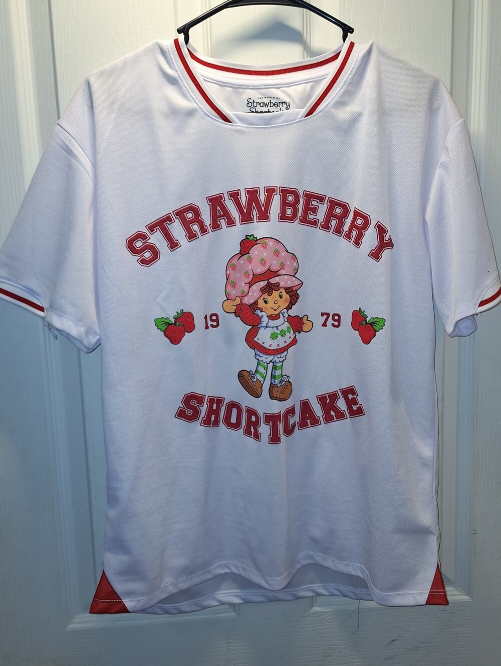 Strawberry Shortcake White and Red Jersey Style Tshirt Large